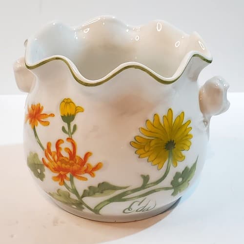 Vintage Seymour Mann Chrysanthemum Watercolor Eda Sugar Bowl Vase Planter - Thumbnail 3