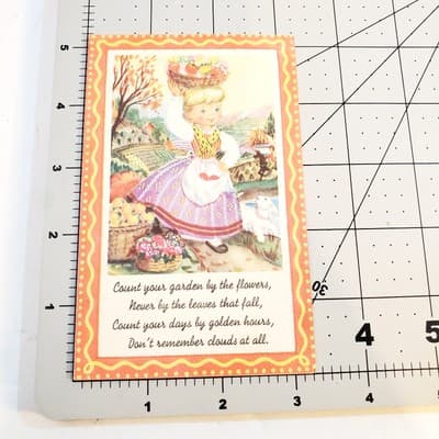 Vintage Unused BROWNIE Birthday Card GIRL Carrying Basket of Fruit on Her Head