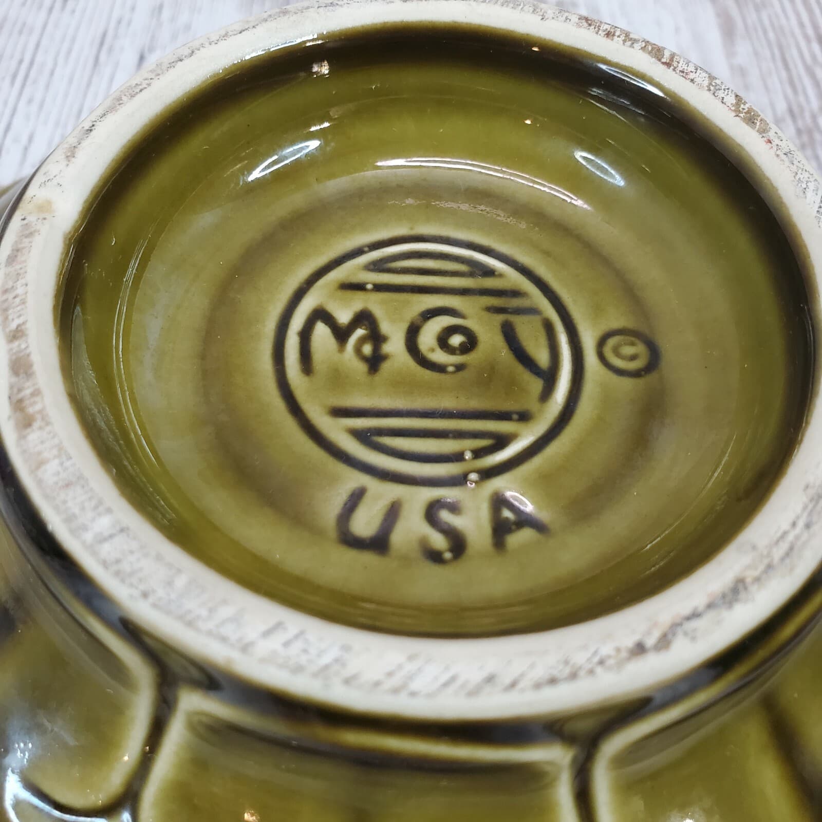 Vintage McCoy USA Pottery MCM Green Glazed Scalloped Dish Bowl - Thumbnail 4