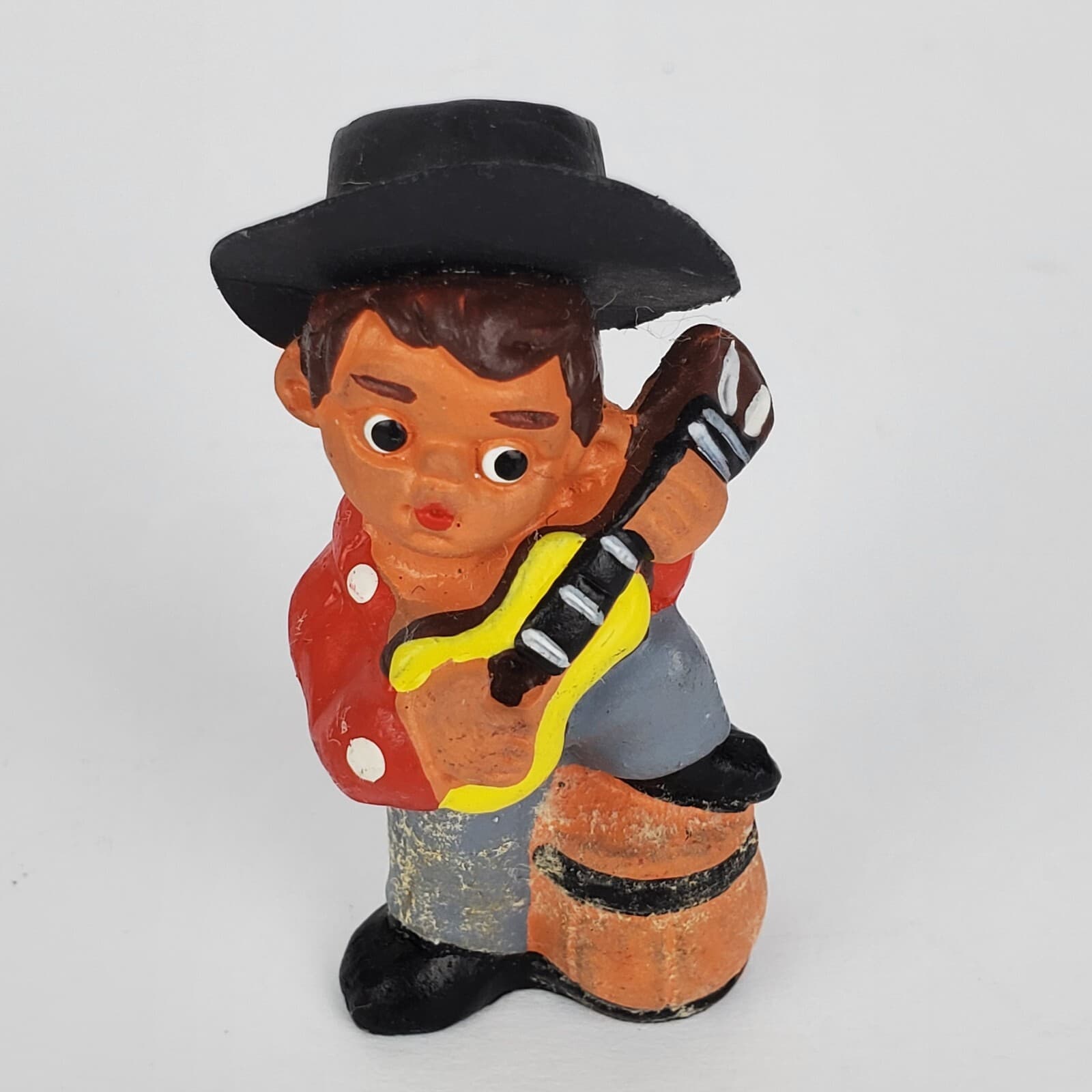 Vintage 60's Figuras Alborox Spanish Terra Cotta Boy with Guitar Figurine