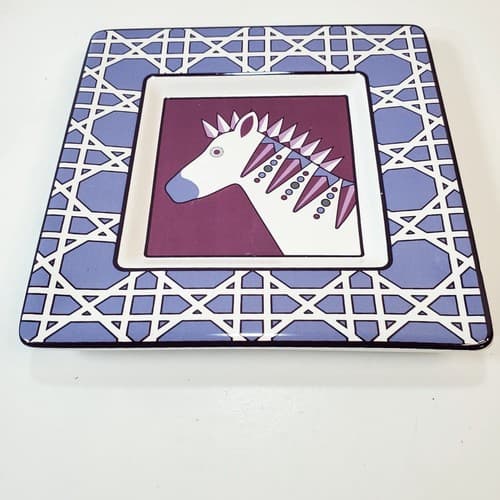 Happy Chic Jonathan Adler Design Purple Zebra 6.5" Square Eclectic Dish Plate - Thumbnail 2