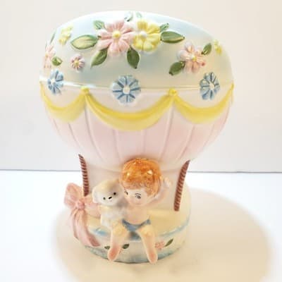Vintage Napcoware Newborn Baby Boy Girl Hot Air Balloon Planter Shower Gift