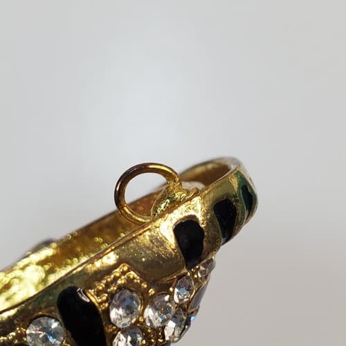 Vintage Large Gold Metal Black Enamel Clear Rhinestone Tiger Figural Pendant - Thumbnail 6