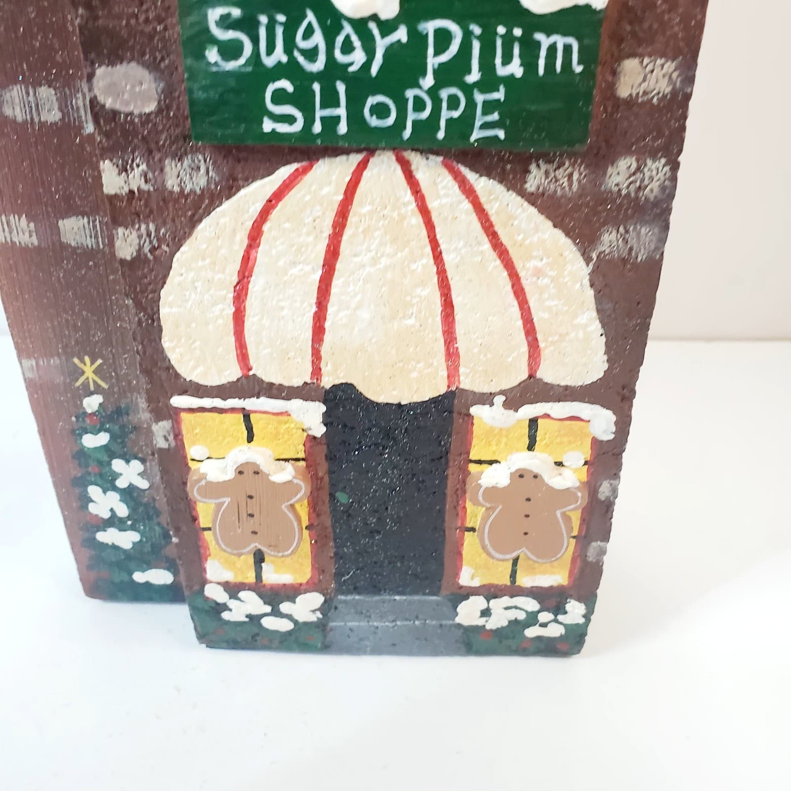Vintage 90's NCE Hand Painted Wooden Christmas Village House Sugar Plum Shoppe - Thumbnail 3