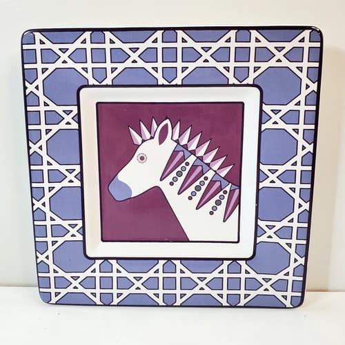 Happy Chic Jonathan Adler Design Purple Zebra 6.5" Square Eclectic Dish Plate