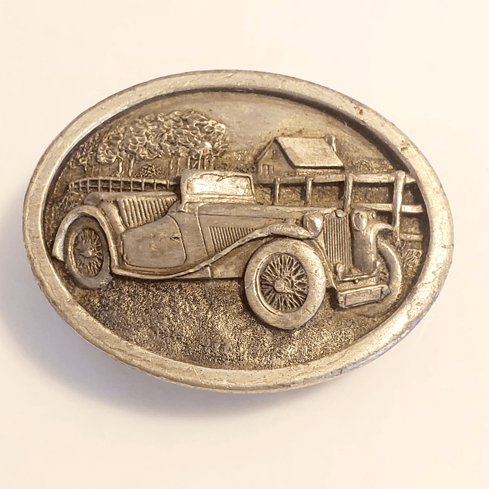 Vintage 1984 Bergamot Brass Works Car Scene Belt Buckle U L43 Made In USA