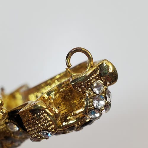 Vintage Large Gold Metal Black Enamel Clear Rhinestone Tiger Figural Pendant - Thumbnail 5
