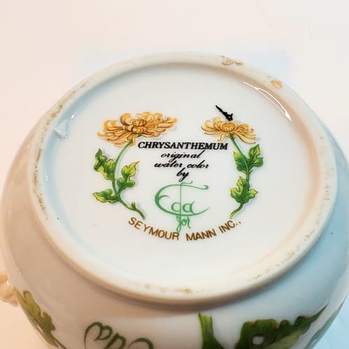 Vintage Seymour Mann Chrysanthemum Watercolor Eda Sugar Bowl Vase Planter - Thumbnail 7