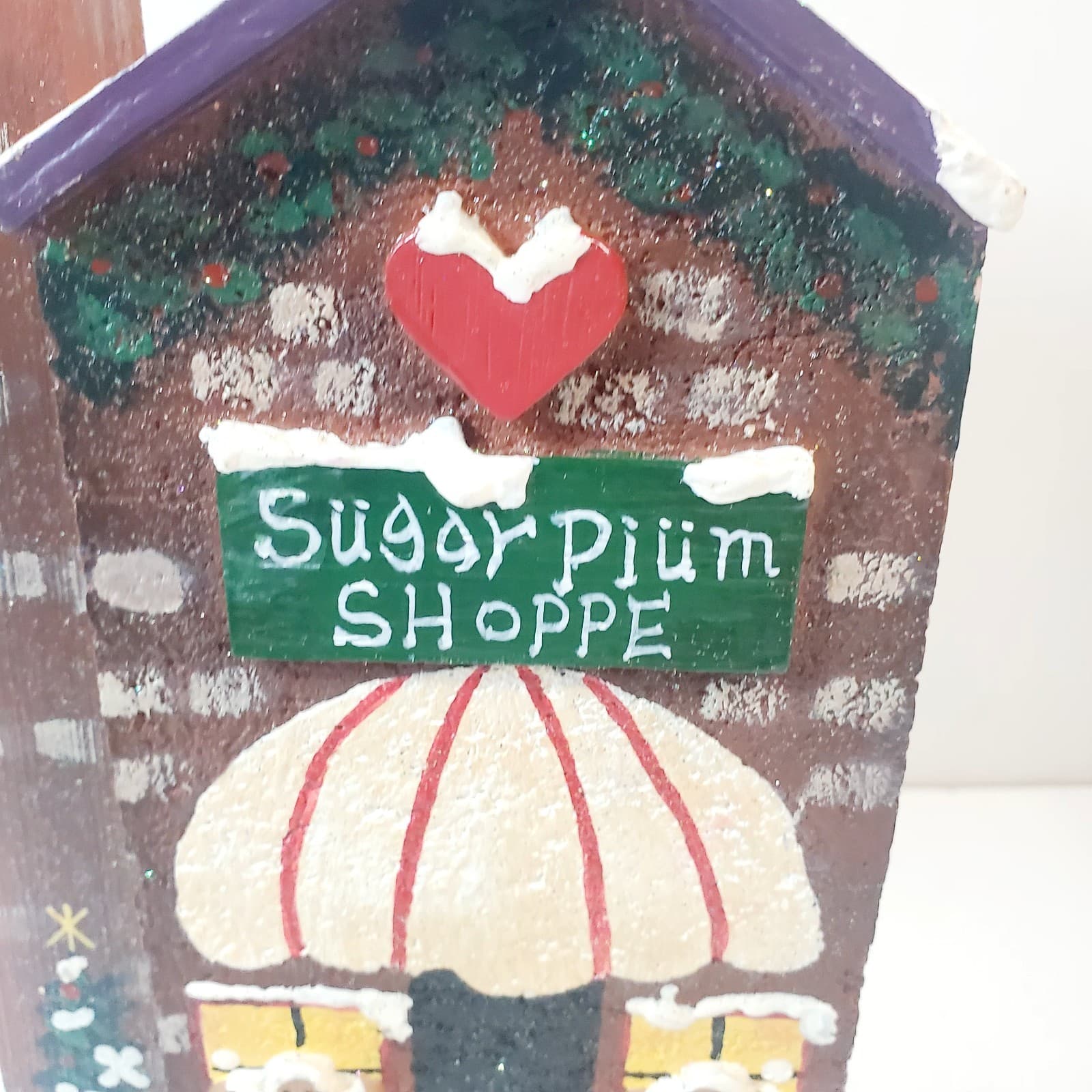 Vintage 90's NCE Hand Painted Wooden Christmas Village House Sugar Plum Shoppe - Thumbnail 2