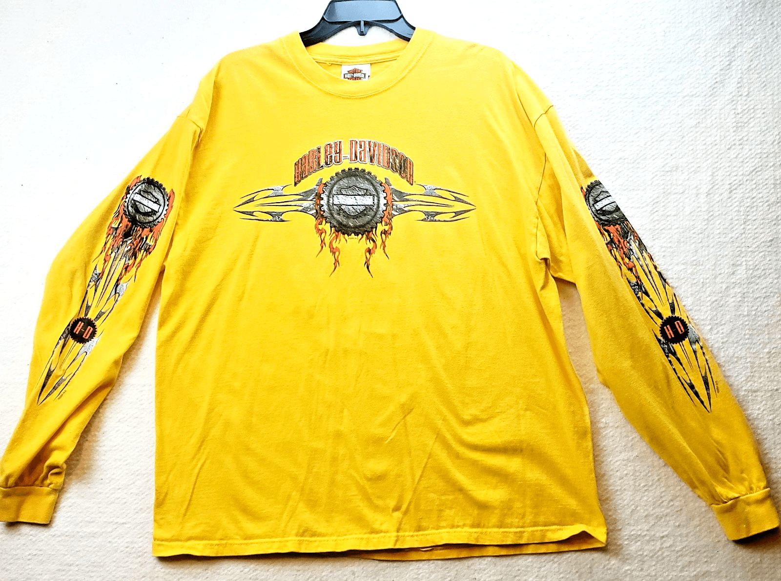 Vtg 2004 Harley Davidson Long Sleeve Yellow Graphic Shirt XL Las Vegas Nevada