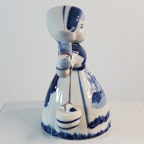 Vintage Delft Dutch Milk Maid Bell Figurine w/ Buckets copyright E.H.98.9828 - Thumbnail 4