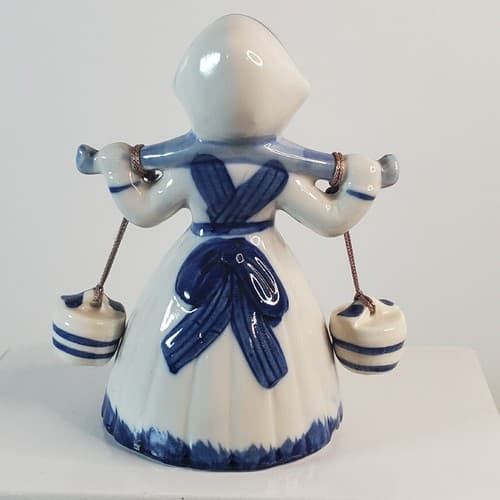 Vintage Delft Dutch Milk Maid Bell Figurine w/ Buckets copyright E.H.98.9828 - Thumbnail 3
