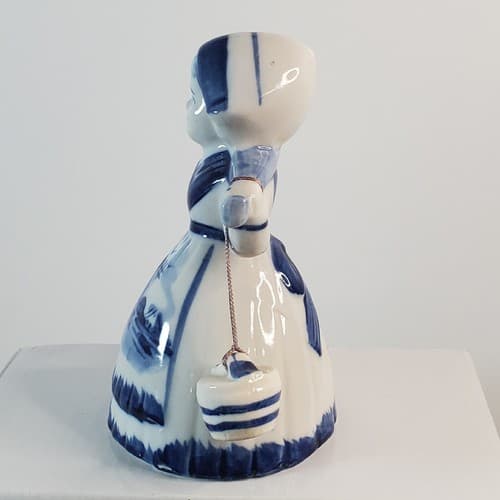 Vintage Delft Dutch Milk Maid Bell Figurine w/ Buckets copyright E.H.98.9828 - Thumbnail 2