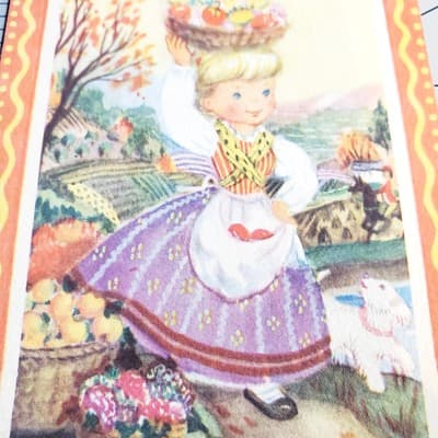Vintage Unused BROWNIE Birthday Card GIRL Carrying Basket of Fruit on Her Head - Thumbnail 3