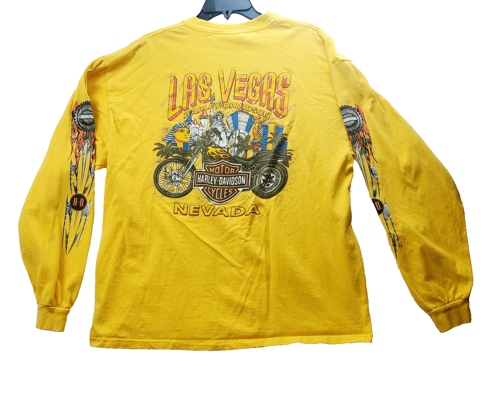 Vtg 2004 Harley Davidson Long Sleeve Yellow Graphic Shirt XL Las Vegas Nevada - Thumbnail 2