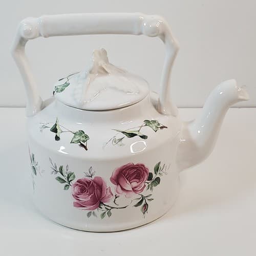 Vintage Arthur Wood England Floral Print Pink Roses Green Ivy White Teapot 6426 - Thumbnail 7