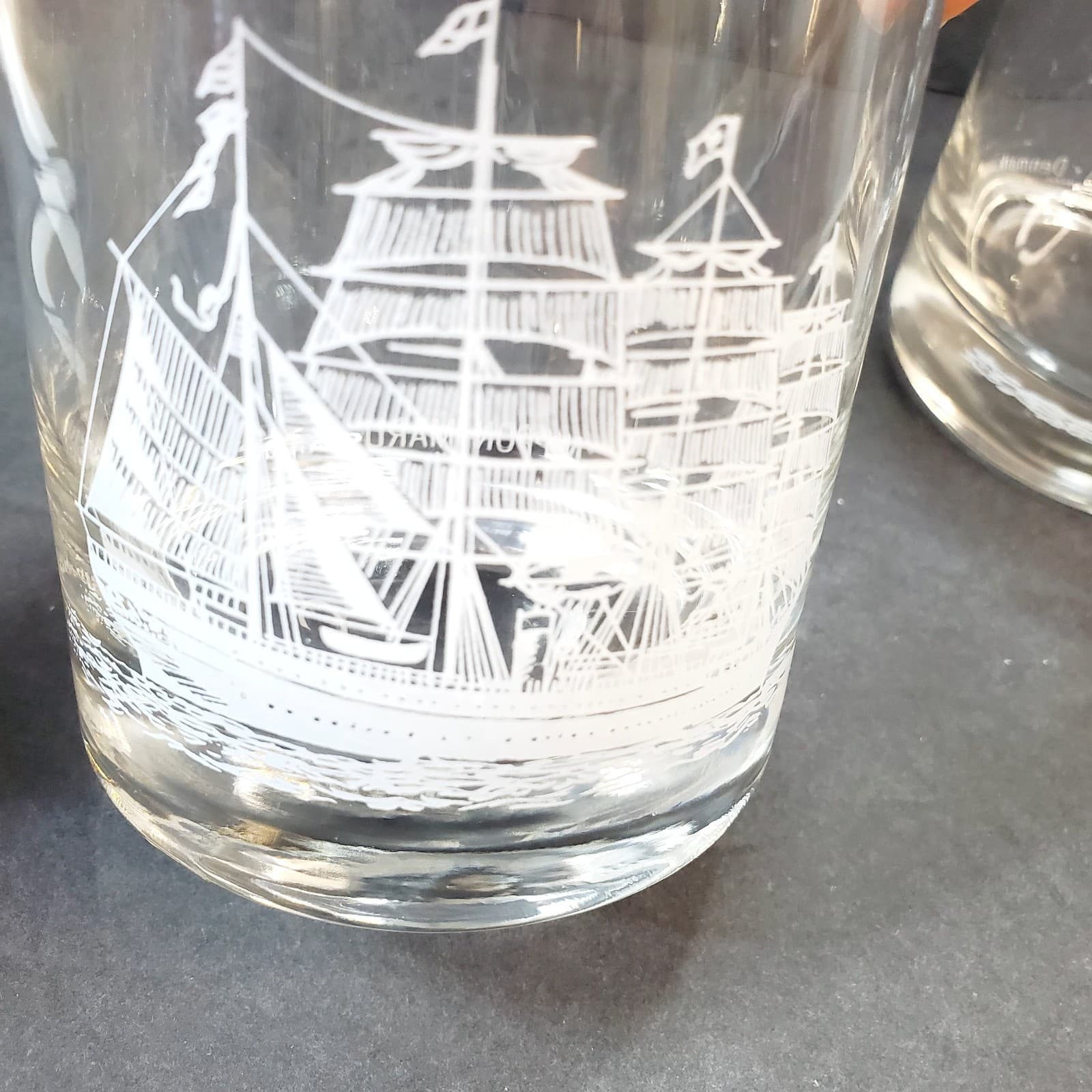 Vtg Set of 2 Houze Art Nautical Ship Clipper Whiskey Rocks Glasses 8 oz DK / JPN - Thumbnail 4