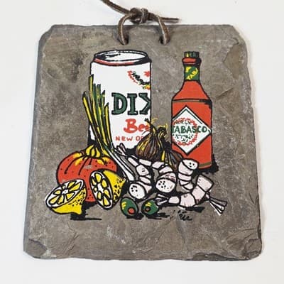 Vtg New Orleans Roofing Slate Wall Decor Dixie Beer Tabasco Shrimp Hand Painted