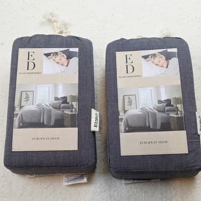 2 Ellen Degeneres European Shams Pillow Case Tulare Grey 26” X 26” New Cotton