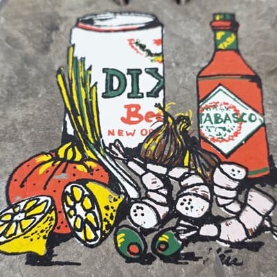 Vtg New Orleans Roofing Slate Wall Decor Dixie Beer Tabasco Shrimp Hand Painted - Thumbnail 2