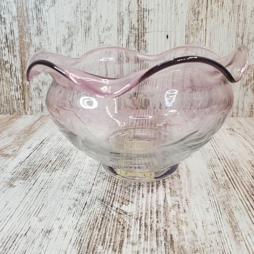 Lenox 7" Round Floral Spirit Crystal Etched Bowl Amethyst Scalloped Fluted Rim