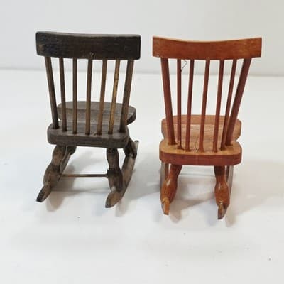 Vintage Lot of 2 Miniature Wood Rocking Chairs Dollhouse Craftsman Furniture - Thumbnail 4