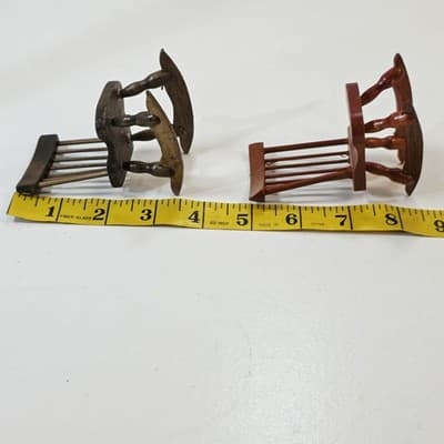 Vintage Lot of 2 Miniature Wood Rocking Chairs Dollhouse Craftsman Furniture - Thumbnail 10