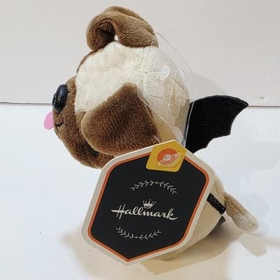 Hallmark Halloween Mini Pug Dog Bat Plush Fangs 4.5" Stuffed Animal NWT - Thumbnail 3
