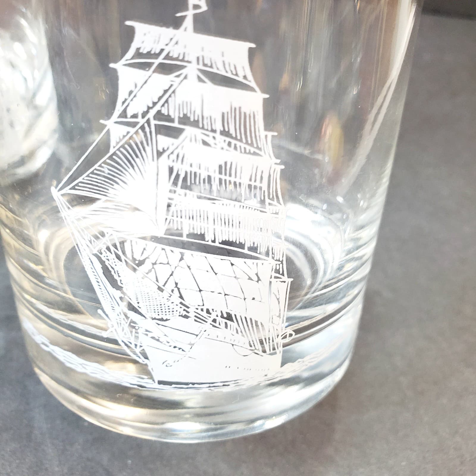 Vtg Set of 2 Houze Art Nautical Ship Clipper Whiskey Rocks Glasses 8 oz DK / JPN - Thumbnail 5