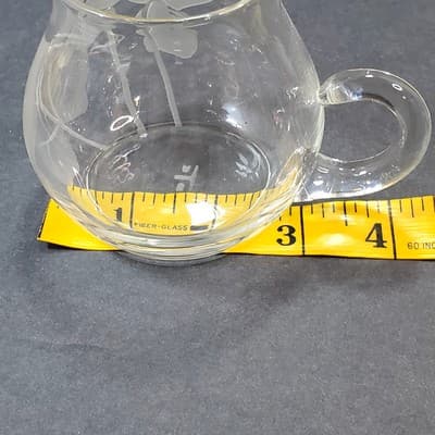 Vintage Clear Glass Creamer Etched Floral Flower Pitcher Botanical Marked sTc - Thumbnail 8