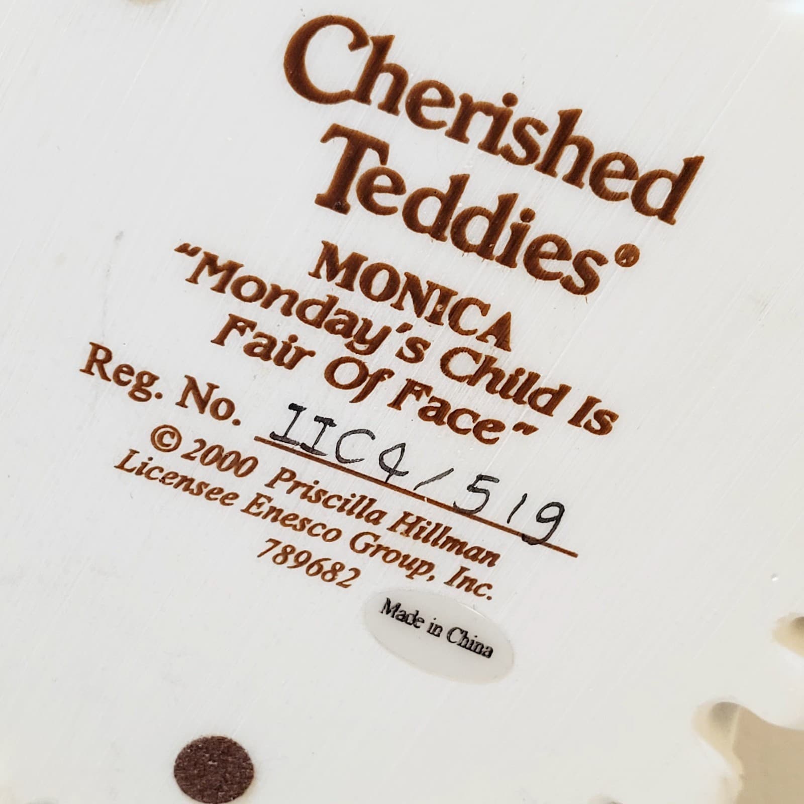 Vtg 2000 Cherished Teddies Monica Mondays Child Is Fair of Face Figurine - Thumbnail 7