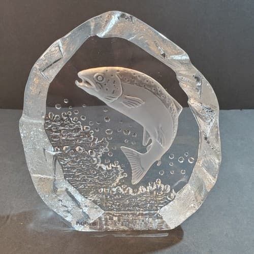Nybro Crystal Trout Fish Sculpture Paperweight Handmade in Sweden 5.75 x 6.75 - Thumbnail 4