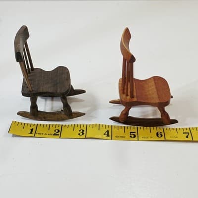 Vintage Lot of 2 Miniature Wood Rocking Chairs Dollhouse Craftsman Furniture - Thumbnail 9
