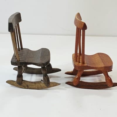 Vintage Lot of 2 Miniature Wood Rocking Chairs Dollhouse Craftsman Furniture - Thumbnail 2