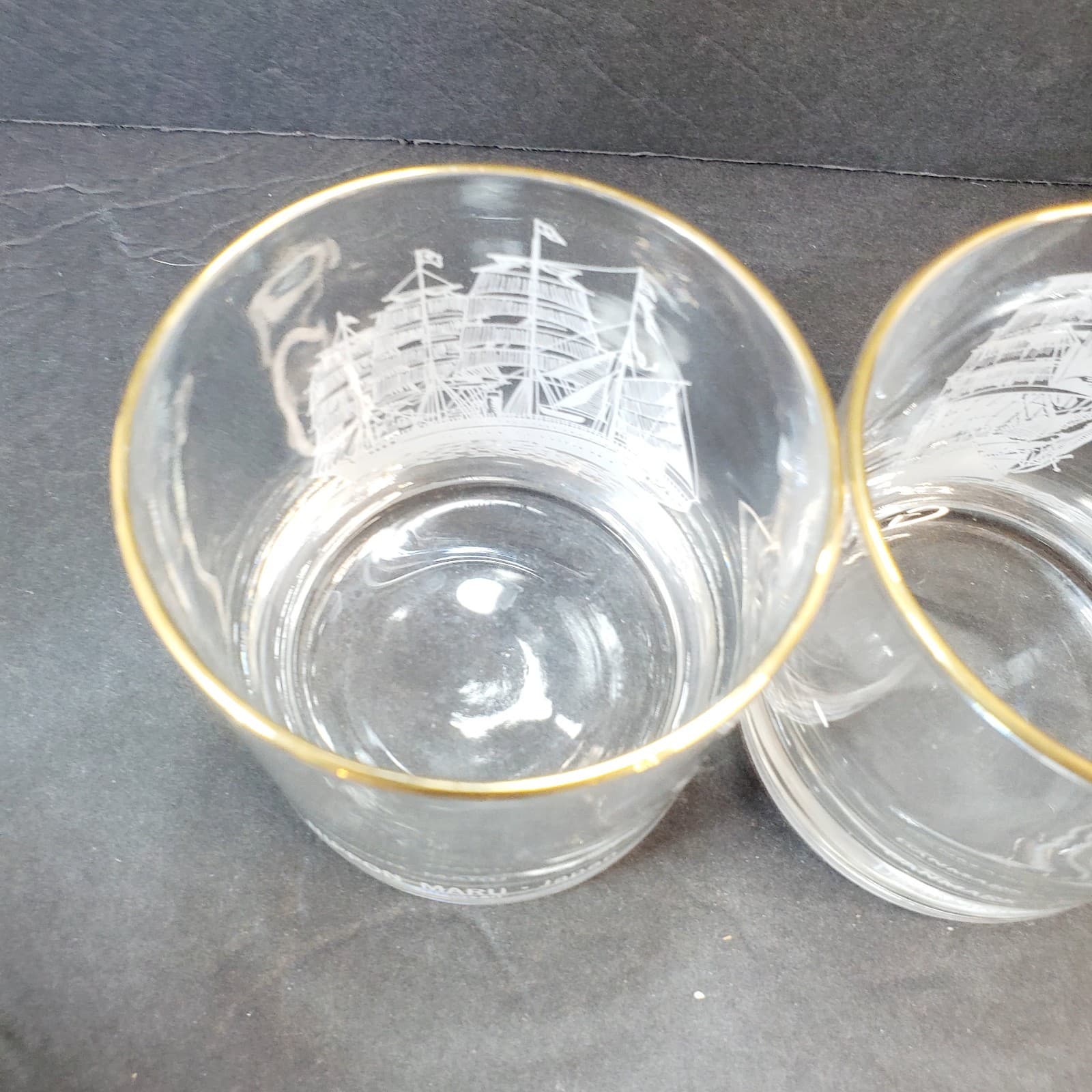 Vtg Set of 2 Houze Art Nautical Ship Clipper Whiskey Rocks Glasses 8 oz DK / JPN - Thumbnail 9