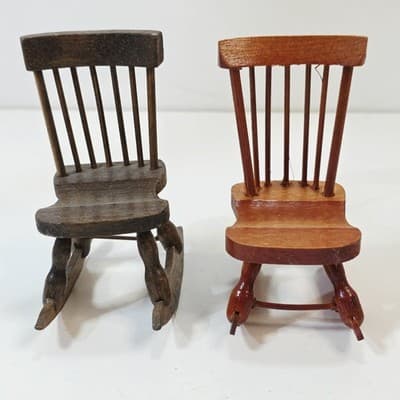 Vintage Lot of 2 Miniature Wood Rocking Chairs Dollhouse Craftsman Furniture