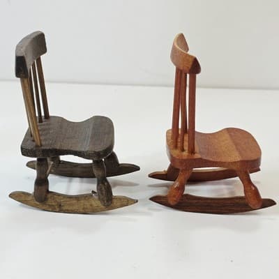 Vintage Lot of 2 Miniature Wood Rocking Chairs Dollhouse Craftsman Furniture - Thumbnail 3