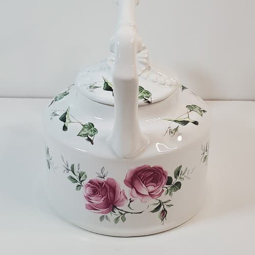 Vintage Arthur Wood England Floral Print Pink Roses Green Ivy White Teapot 6426 - Thumbnail 6