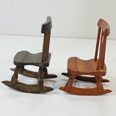 Vintage Lot of 2 Miniature Wood Rocking Chairs Dollhouse Craftsman Furniture - Thumbnail 5
