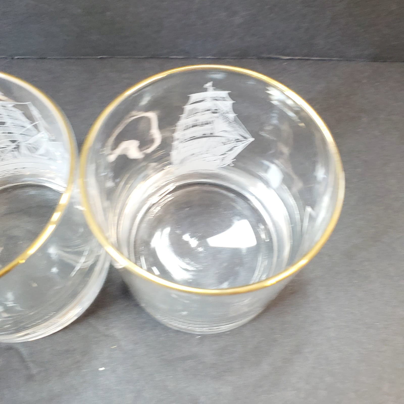 Vtg Set of 2 Houze Art Nautical Ship Clipper Whiskey Rocks Glasses 8 oz DK / JPN - Thumbnail 10