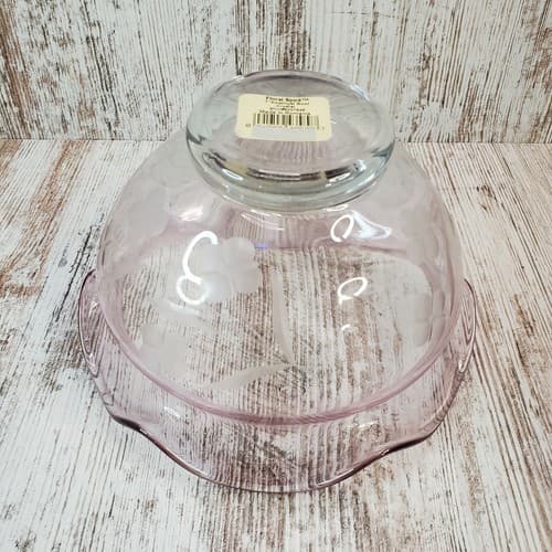 Lenox 7" Round Floral Spirit Crystal Etched Bowl Amethyst Scalloped Fluted Rim - Thumbnail 5