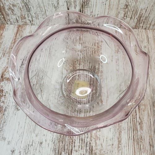 Lenox 7" Round Floral Spirit Crystal Etched Bowl Amethyst Scalloped Fluted Rim - Thumbnail 2