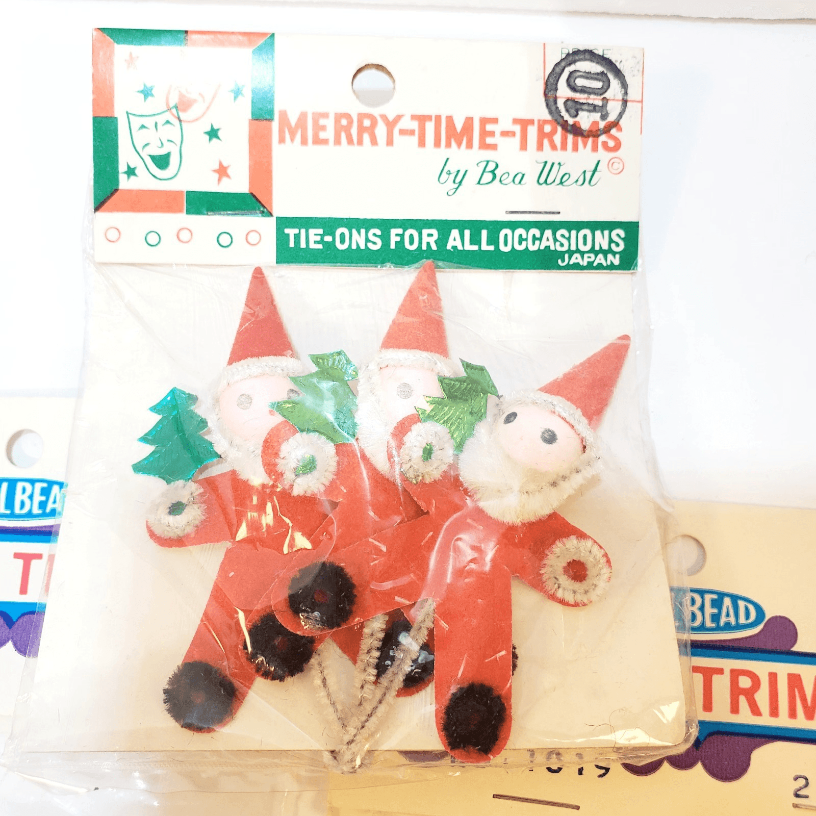 Vintage Lot of 3 pkgs Walbead & Merry Time Trims Christmas Santa Decorations - Thumbnail 5