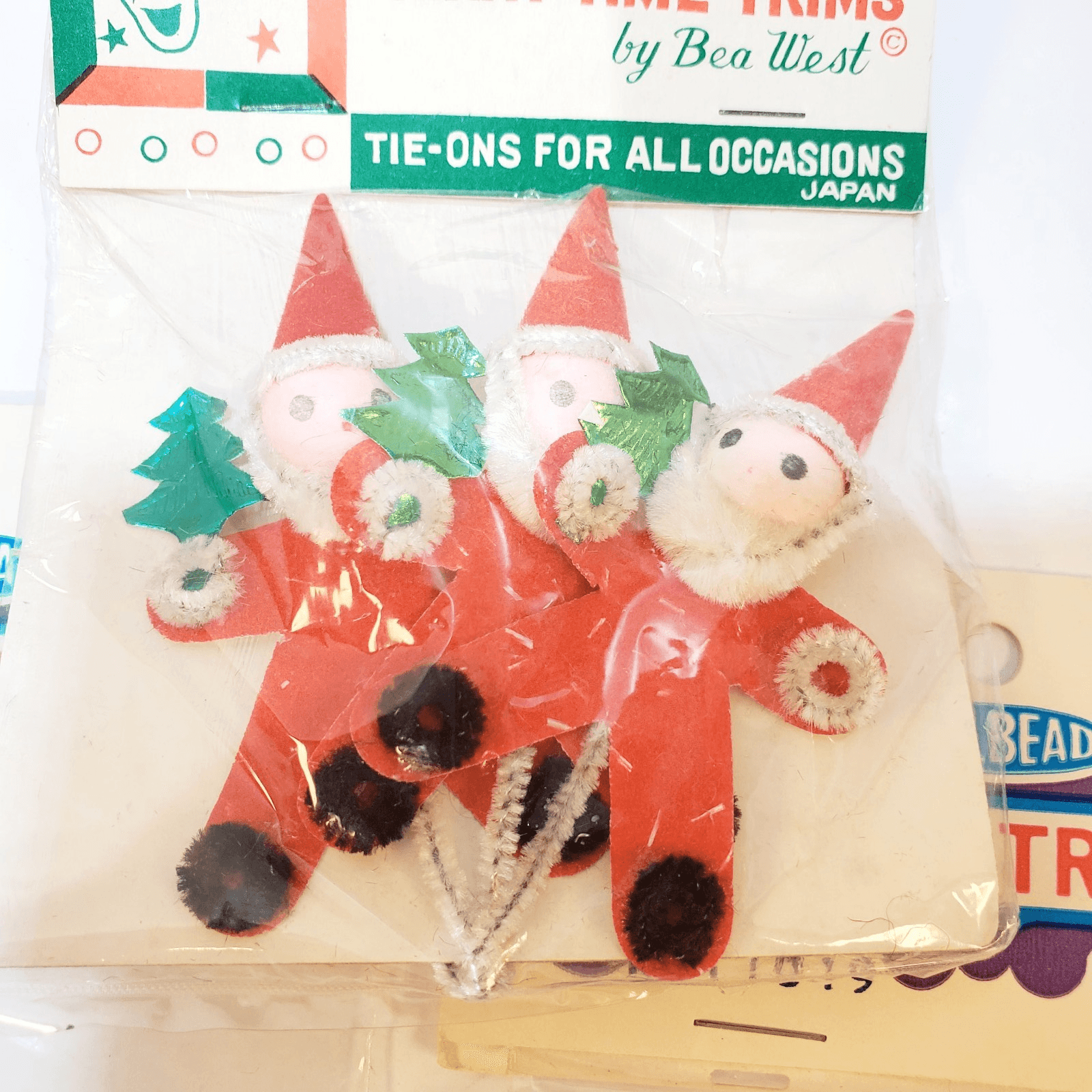 Vintage Lot of 3 pkgs Walbead & Merry Time Trims Christmas Santa Decorations - Thumbnail 4