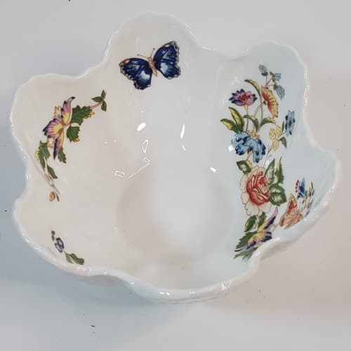 Vtg Aynsley England Cottage Garden Bone China Bowl Flowers Butterflies Scalloped