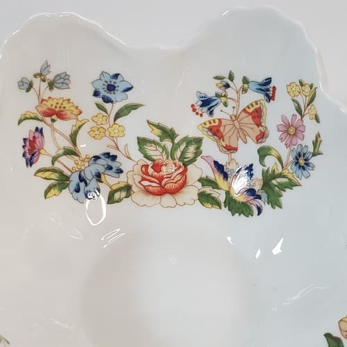 Vtg Aynsley England Cottage Garden Bone China Bowl Flowers Butterflies Scalloped - Thumbnail 3