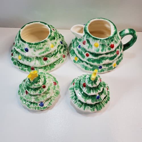 Vintage Christmas Tree Shaped Creamer and Sugar Bowl by Sigma Tastesetter 1983 - Thumbnail 2