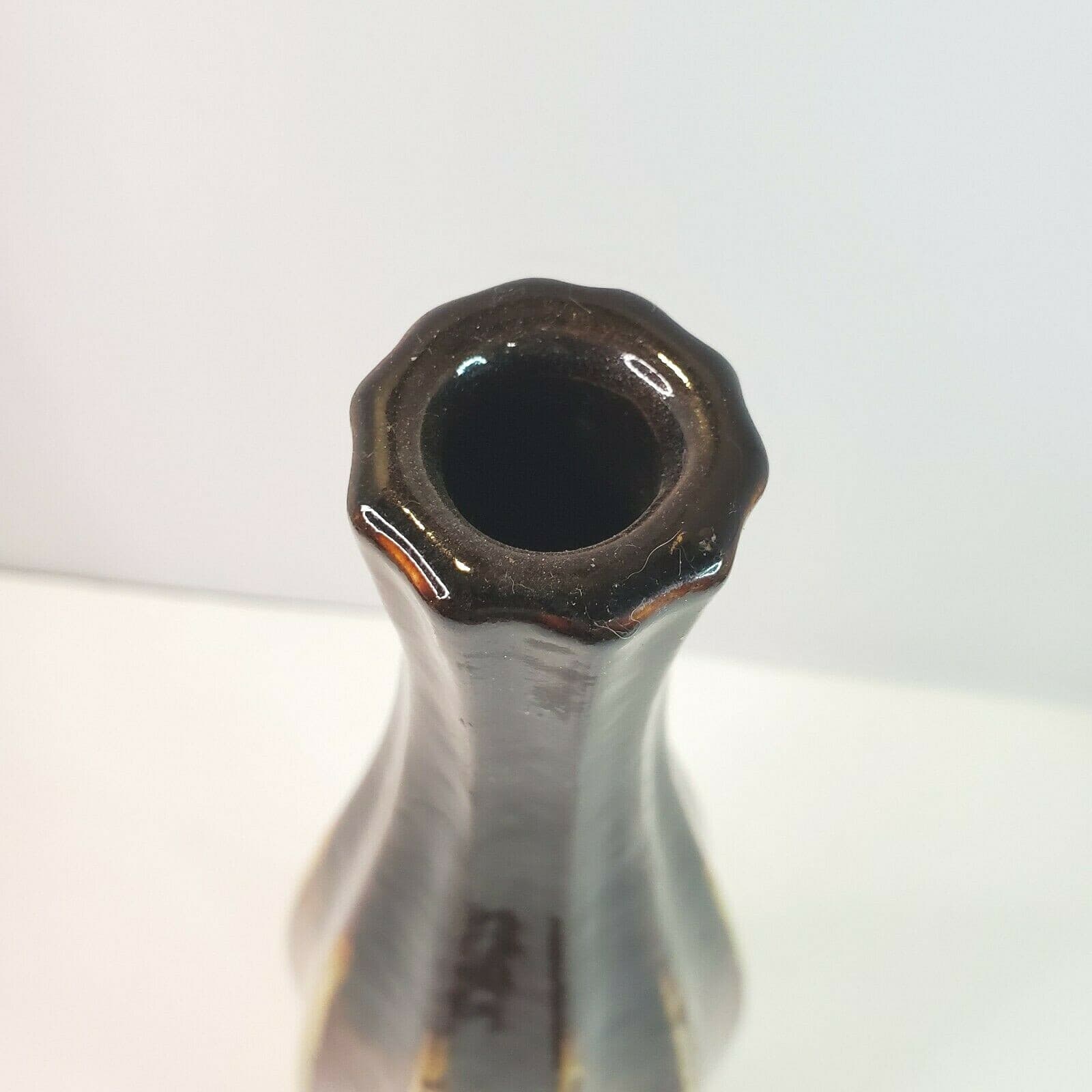 Studio Art Pottery Earthenware Vase Ribbed Glazed Brown Tan Greenish Unmarked - Thumbnail 3
