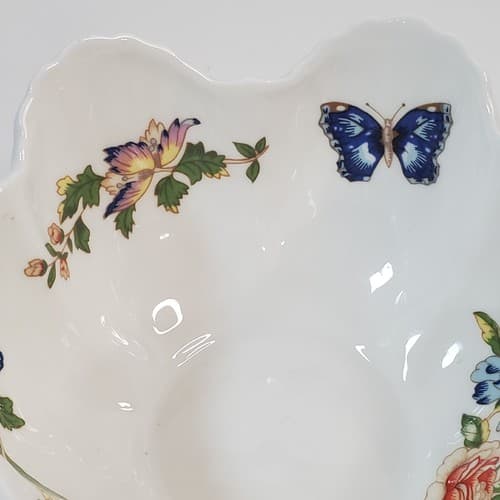 Vtg Aynsley England Cottage Garden Bone China Bowl Flowers Butterflies Scalloped - Thumbnail 4