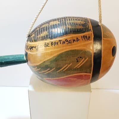 1992 Recuerdo de Cartagena Colombia Gourd Folk Art Fish Maraca DOES NOT RATTLE - Thumbnail 4